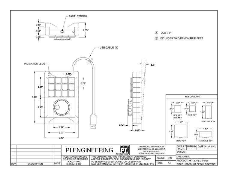 X-keys XK-24 Dimensioned Drawing